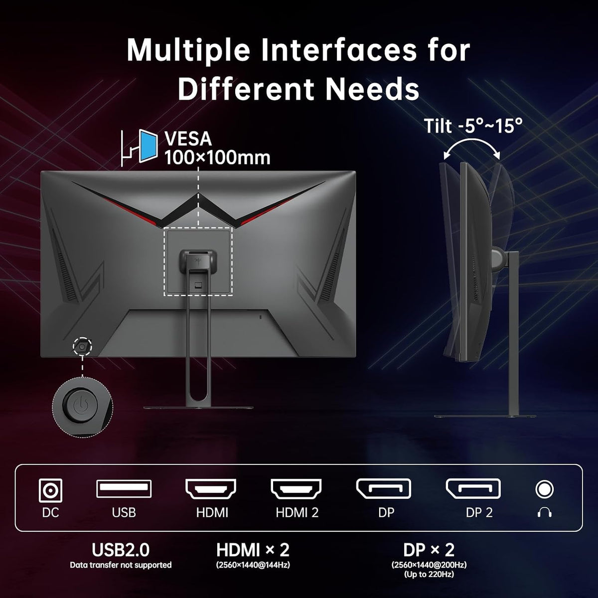 27 Inch Gaming Monitor 220Hz, 2K QHD Monitor 1Ms W/ Speakers H27T22C-3 - fmtshop.net