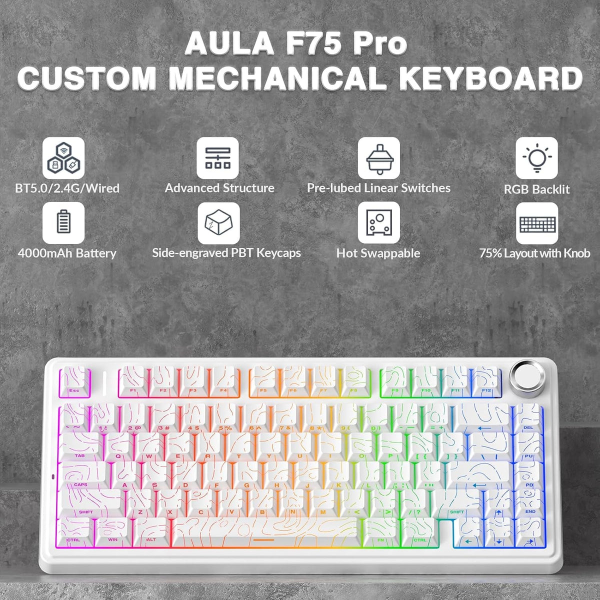 F75 Pro Wireless Gaming Keyboard - Hot Swappable, RGB Backlit, Creamy Sound - fmtshop.net
