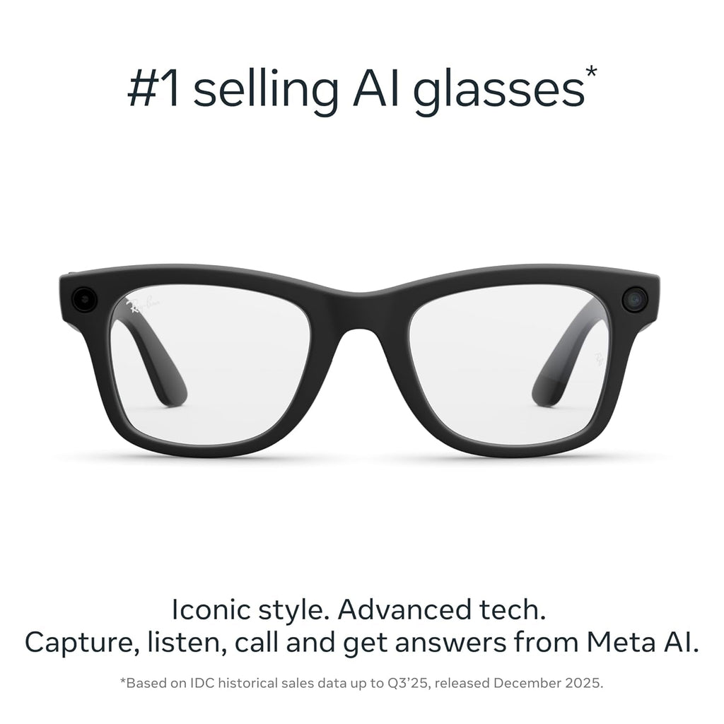 Meta Ray-Ban (Gen 2) Wayfarer Smart AI Glasses, Matte Black, Clear Lenses - fmtshop.net