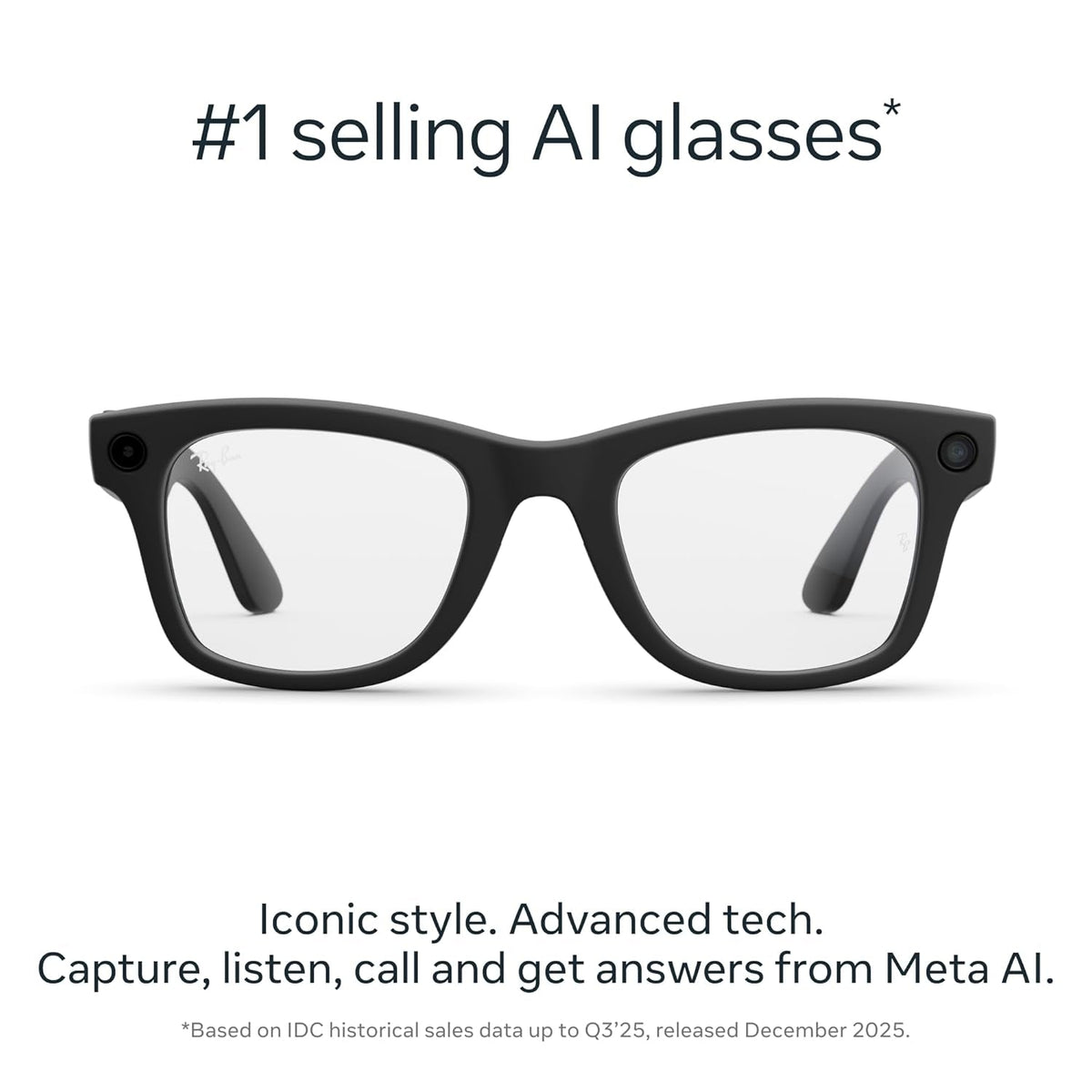 Meta Ray-Ban (Gen 2) Wayfarer Smart AI Glasses, Matte Black, Clear Lenses - fmtshop.net