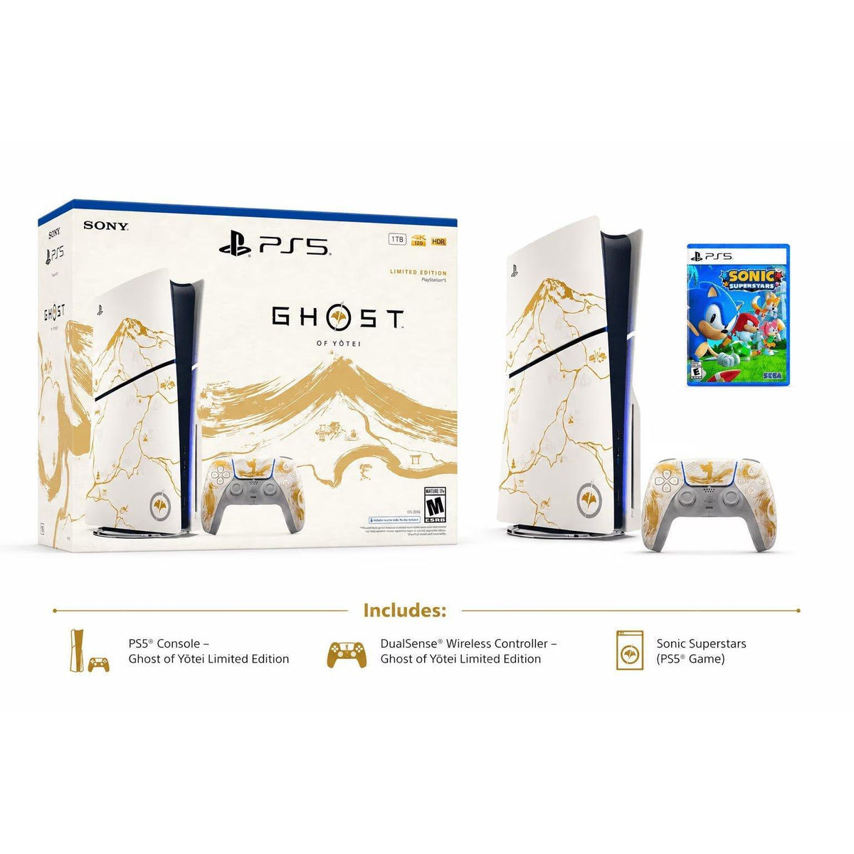 Playstation_5 Console Ghost of Yotei Gold Limited Edition Bundle + Sonic Superstars - fmtshop.net