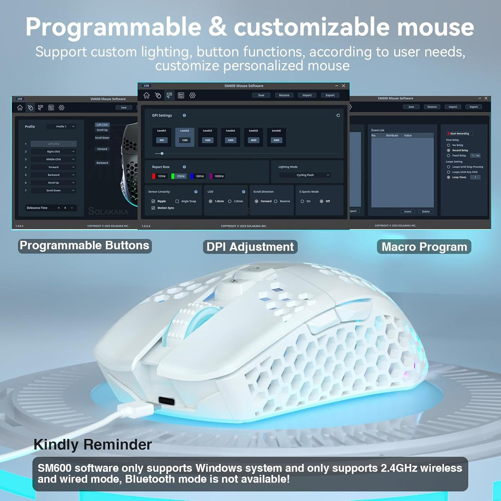 White Wireless Gaming Mouse with Tri-Modes, RGB Light & Programmable Macros for Laptop/PC/Mac - fmtshop.net