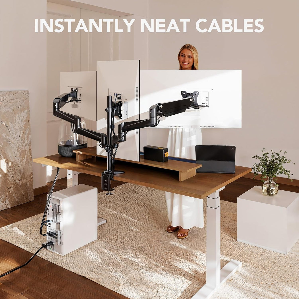 Adjustable Triple Monitor Stand for 17-32 Inch Screens with Swivel, Tilt, Rotation - fmtshop.net