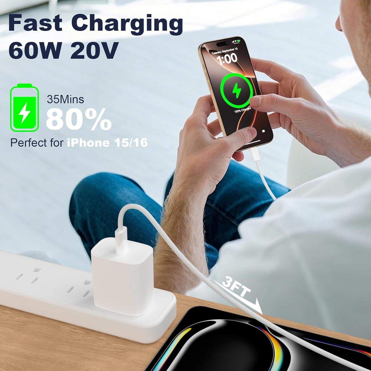 USB C to USB C Cable 3FT 2 Pack, Nylon 60W Iphone 17 Charger Cord - fmtshop.net